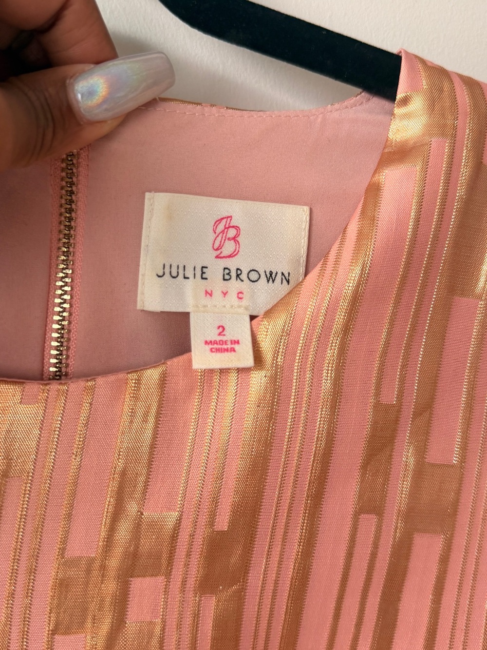 JB by Julie Brown Pink and Gold Metallic Belted Party Dress - Picture 3 of 6